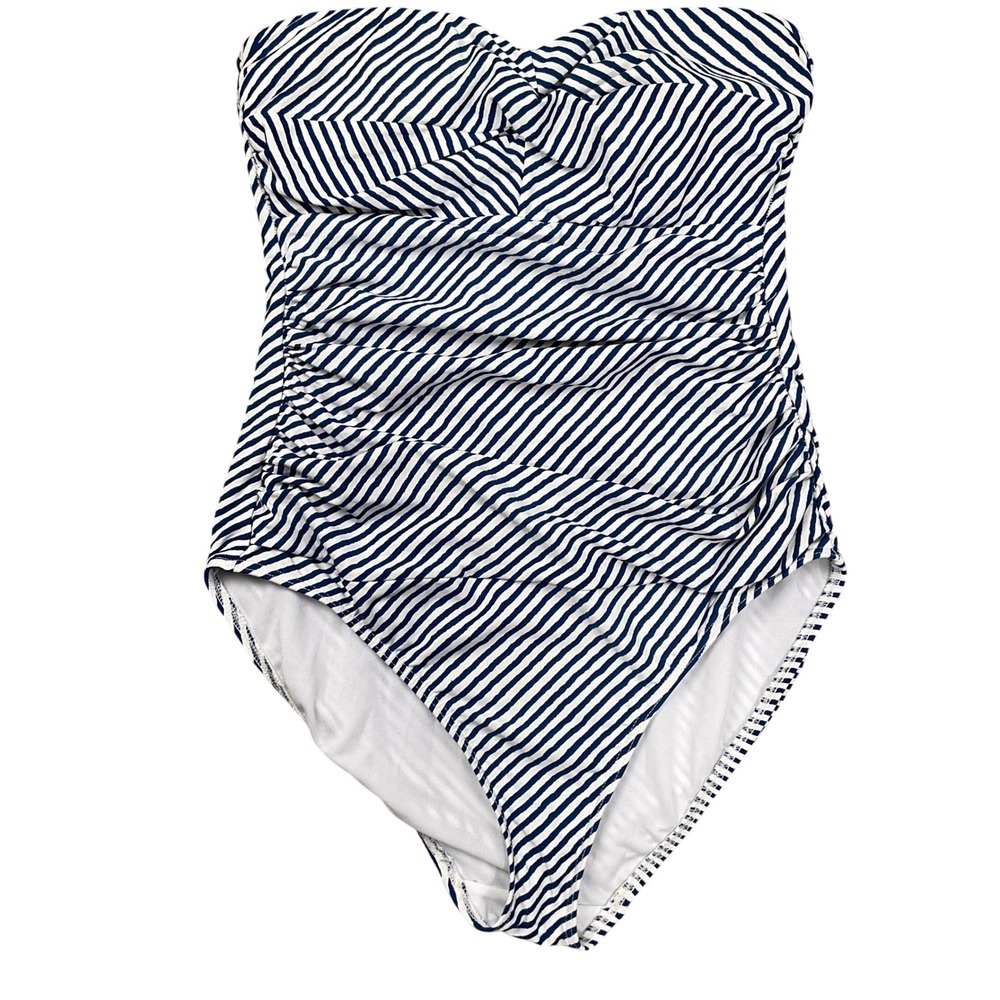 Lauren Ralph Lauren 1 Pc Swimsuit Womens 10 Navy White Stripe Nautical Ruched